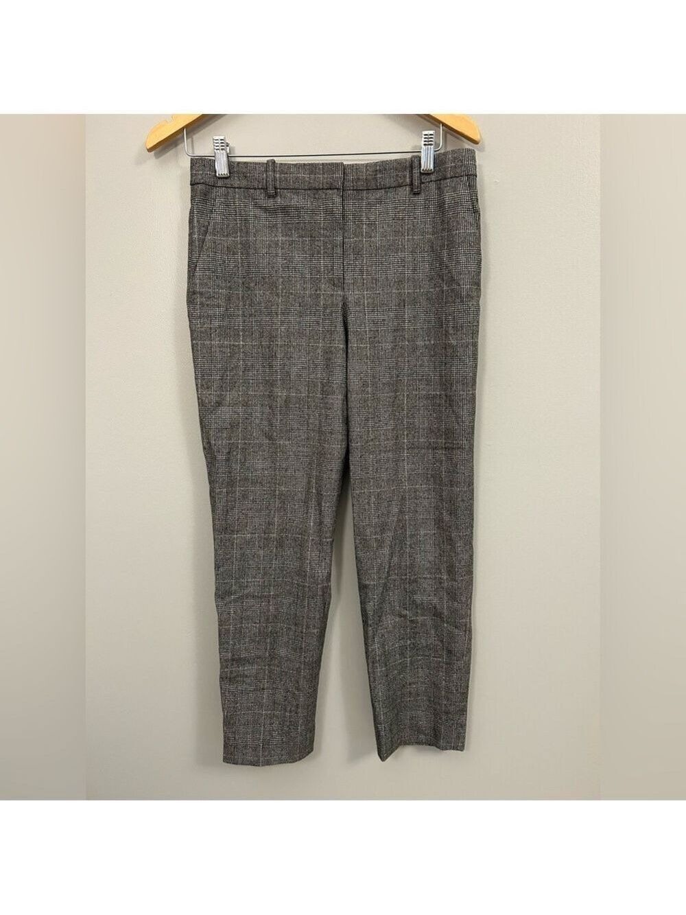 Theory Women's Gray Plaid Trousers Size 2 Virgin Wool Minimalist Office